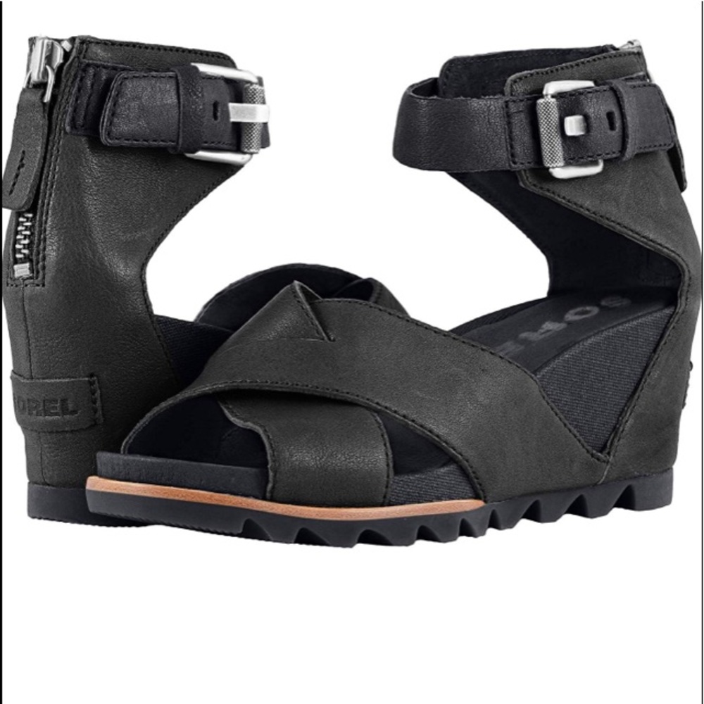 Sorel Joanie II wedge sandal ankle strap w/ zipper